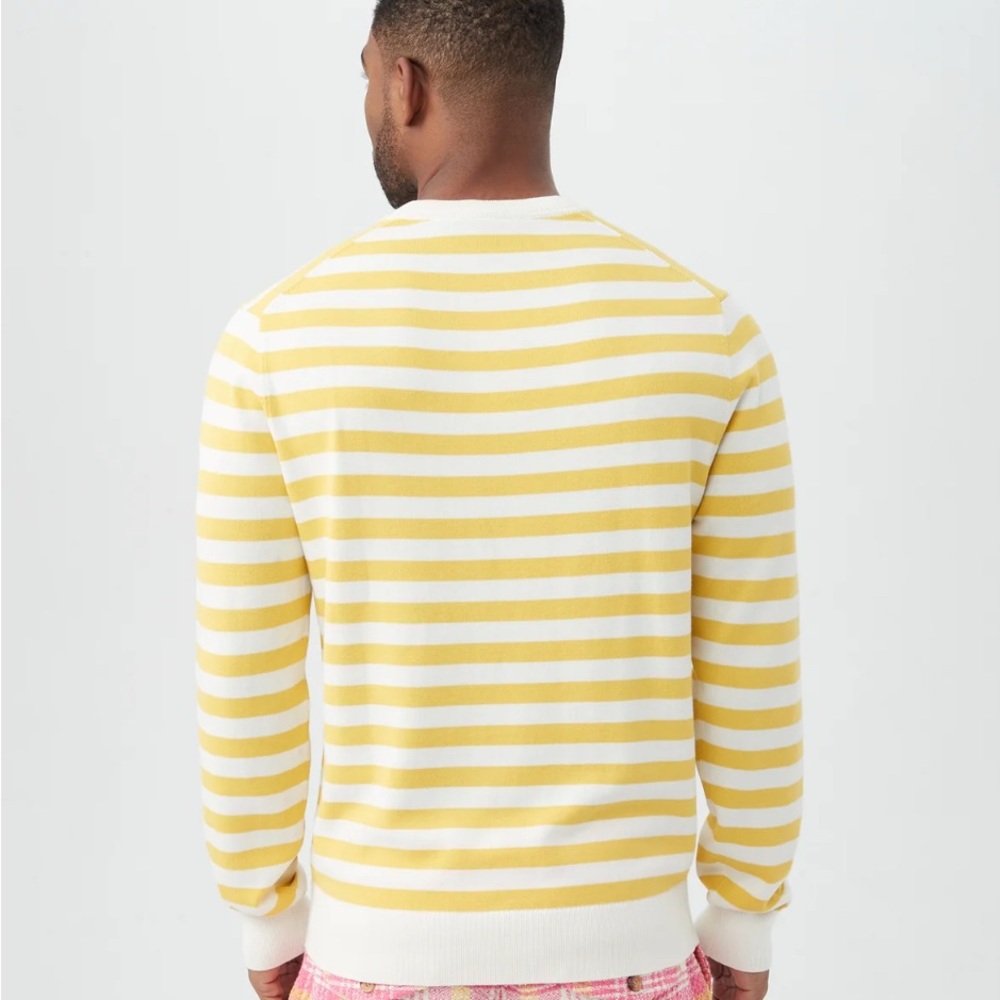 πΎMR TURK James crewneck Yellow and White Striped Flamingo Sweater size L NWT.. - Picture 4 of 7